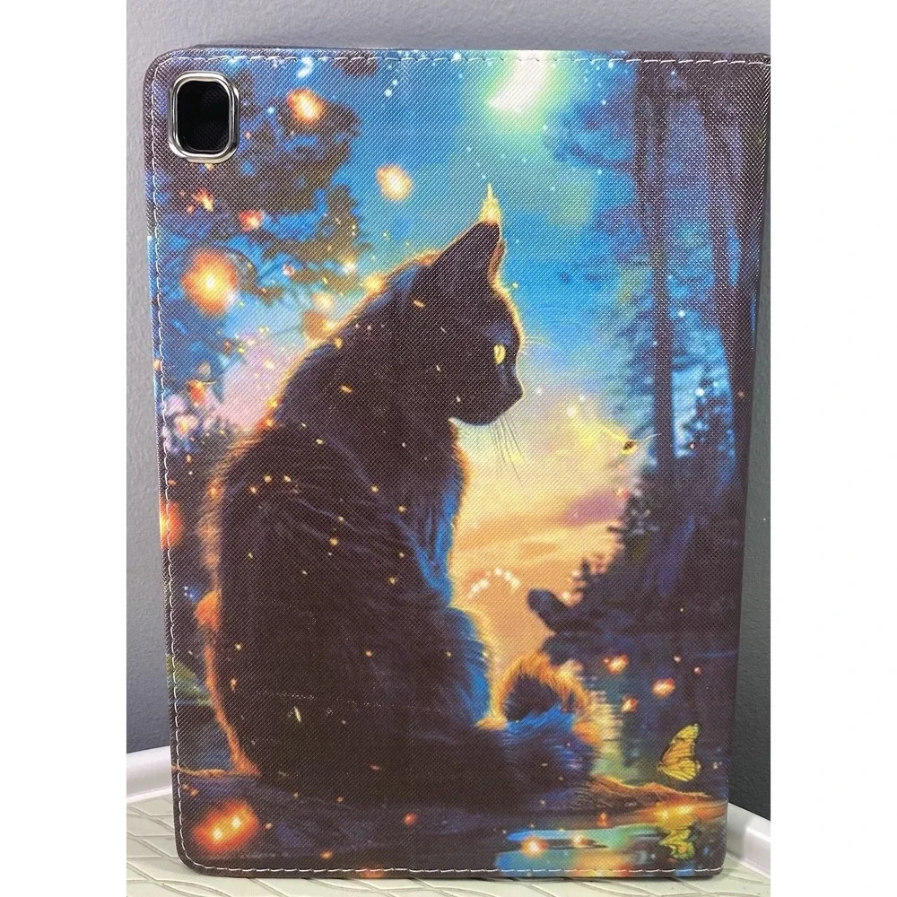 Black Cat Under Starry Sky Tablet Cover‎ Premium PU Leather 10x7.25x3/4